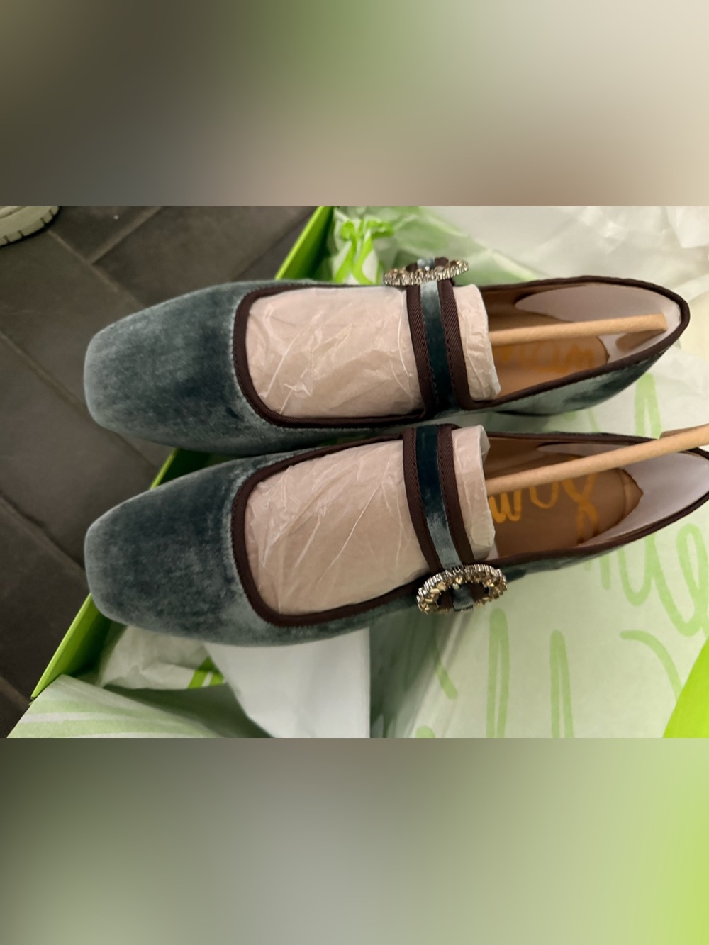 Sam Edelman Velvet Green Embellished Loafers - Women's Slip-On Dress Shoes